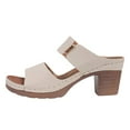 thumbnail image 1 of IUJSOY Womens Heeled Sandals Open Toe Two Strap Chunky Heels Slides Soft Cushion Slip on Mules, 1 of 5
