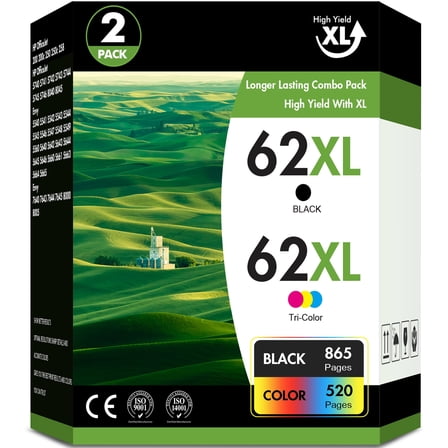 62 62XL Ink Cartridges Compatible for HP 62XL 62 2 Pack for Envy 5540 5640 5660 7644 5740 5741 8000 OfficeJet 200 250 Printer Compatible for HP 62 Ink Cartridges (Black,Tri-color)