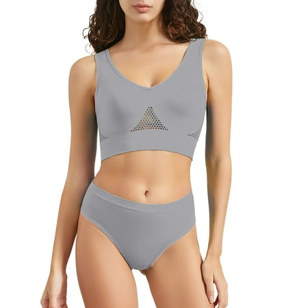 Hot Sale!BKQCNKM Bra and Panty Sets for Women  Sports Bras for Women  Briefs for Women  Running Yoga Vest Plus Size Breathable Sports Bra Set  Wireless Bras for Women  Gray M