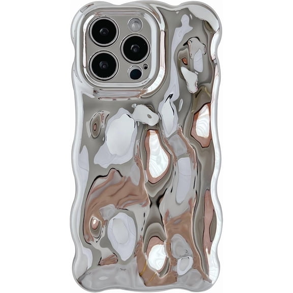 for iPhone 15 Pro Max Case,Water Ripple Wave Meteorite Bubble Chrome Plating Electroplated Candy Phone Case (Silver)
