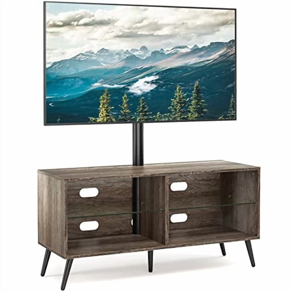 Rfiver Swivel Wood TV Stand with Mount for 32-70 Inch Flat Screen TVs, Entertainment Center with 4-Shelf Storage Cabinet for Media Console, Universal Floor TV Stand Cabinet for Home, Rustic Oak