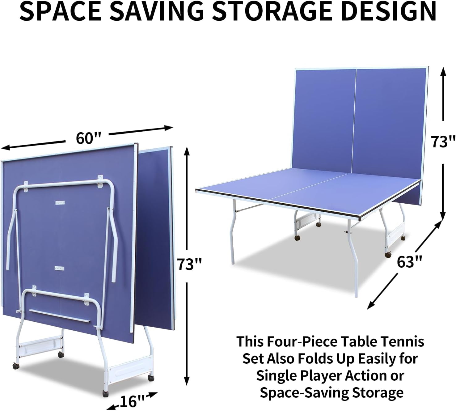 HooKung 9ft Mid-Size Table Tennis Table, Foldable Ping Pong Table sets, 0.5'' Thick for Indoor with Net, 2 Table Tennis Paddles and 3 Balls