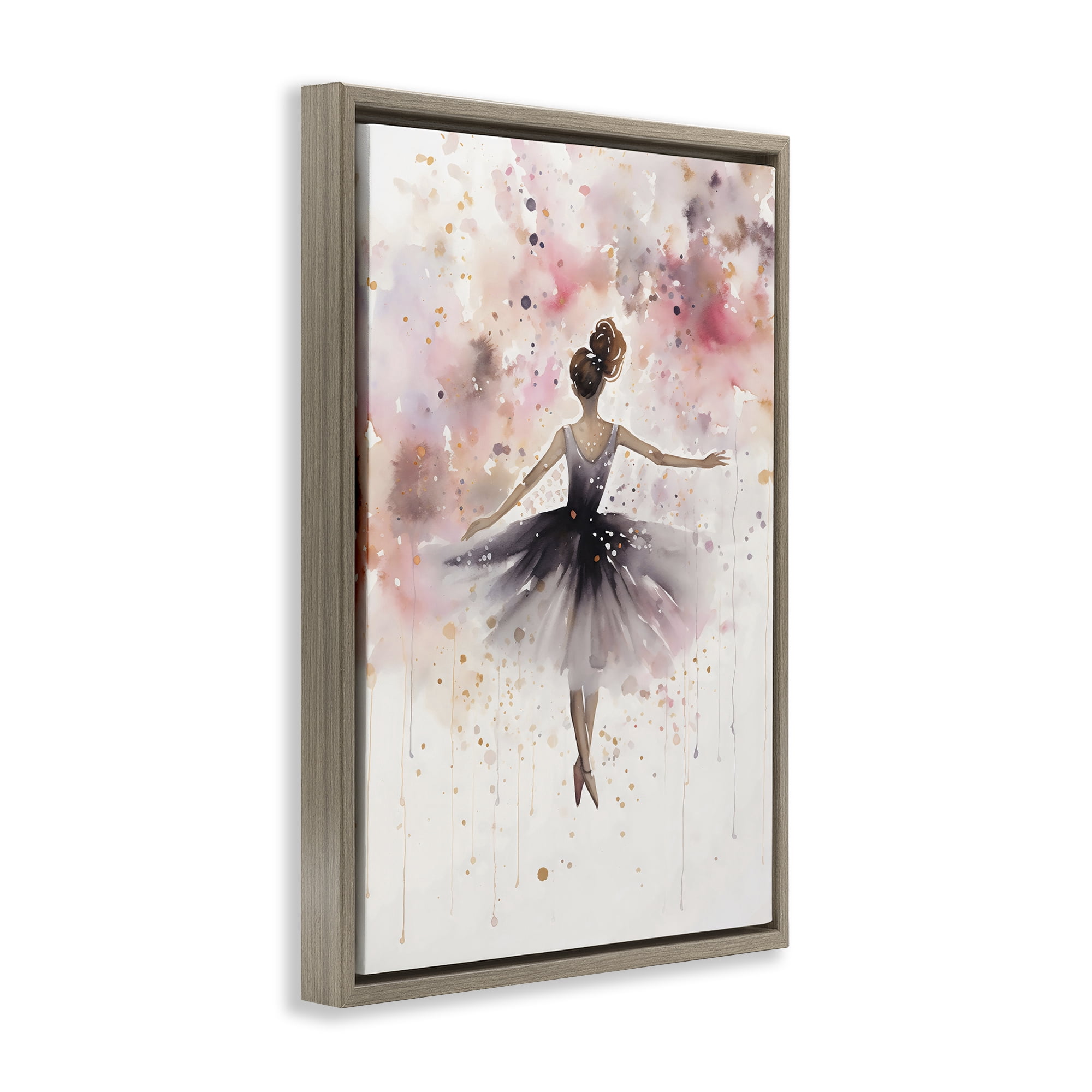 Stupell Industries Watercolor Ballerina Atmosphere Brown Framed Floater Canvas Wall Art, design by Creative Studio