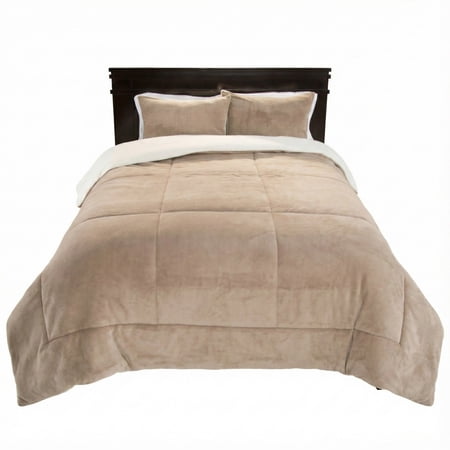 Lavish Home Full/Queen Comforter Set - 3-Piece Sherpa and Fleece Bedspread with Pillow Shams Bedding Comforter Set, Taupe