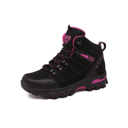 

Avamo Unisex Comfortable Trekking Shoe Lace Up Walking Non-Slip Round Toe Ankle Boots Black Rose Red 4.5