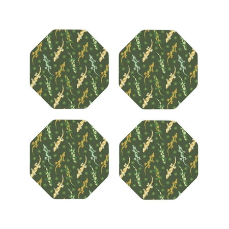 

Leather Coasters with Heat-resistant for Drinks Tropical Lizard Gecko Green -标题2 Octagon