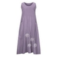 thumbnail image 4 of Staron Robes Décontractées pour Femmes Violettes en Liquidation à Moins de 10 $ Robe Longue Sans Manches en Coton et Lin Grande Taille pour la Plage, Robe Fluide Unie à Col Rond, Robe d'Été Décontractée avec Poches, 4 of 7