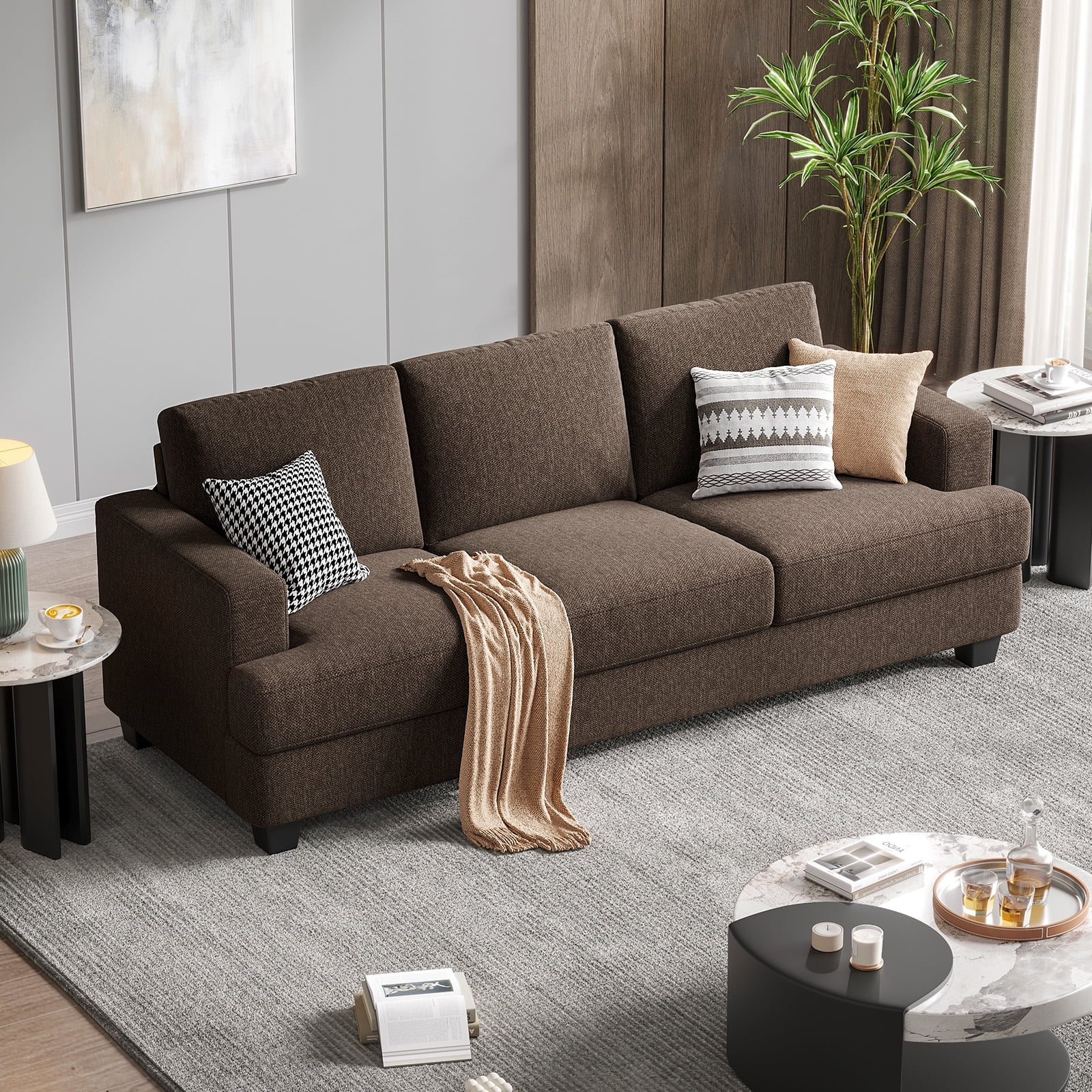 BLAZANT 3 Seater Sofa Oversize, 89" Extra Large Size Sofa Couch with Extra Deep Seats, Modern Loveseat Sofa, Comfortable Fabric, Easy to Install, for Living Room Apartment Lounge, Brown
