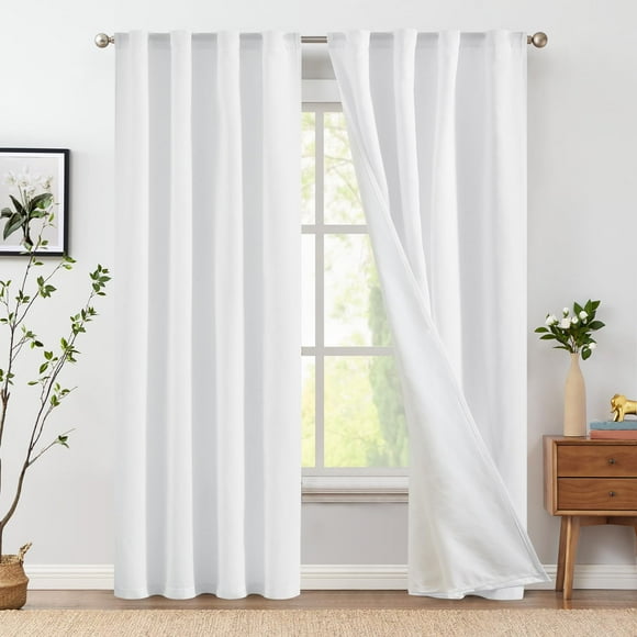 Cortinas de lino Jinchan de 213 cm de longitud, color blanco con forro de privacidad