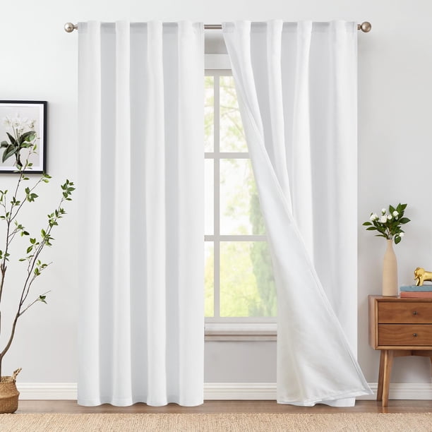 Cortinas de lino Jinchan de 213 cm de longitud, color blanco con forro de privacidad