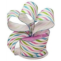 Easter Swirl Glitter Wired Ribbon - 2 1/2" x 10 Yards, White, Blue, Pink, Green Stripes, Wreath, Gift Basket Decor, Birthday, Wrapping, Bows, Christmas, Mardi Gras