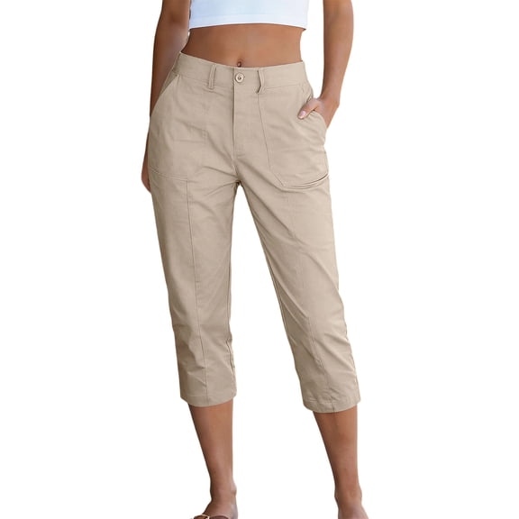 Cargo Capris with Pockets New Women's High Waisted Cargo Capris with Pockets, Summer Straight Leg Cropped Trousers for Beach Work