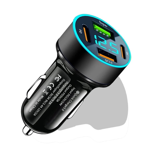 66W 4-Port USB C Car Charger, Dual PD & QC3.0 Cigarette Lighter Adapter for iPhone 17-12 Pro, iPad, Samsung S25, Android