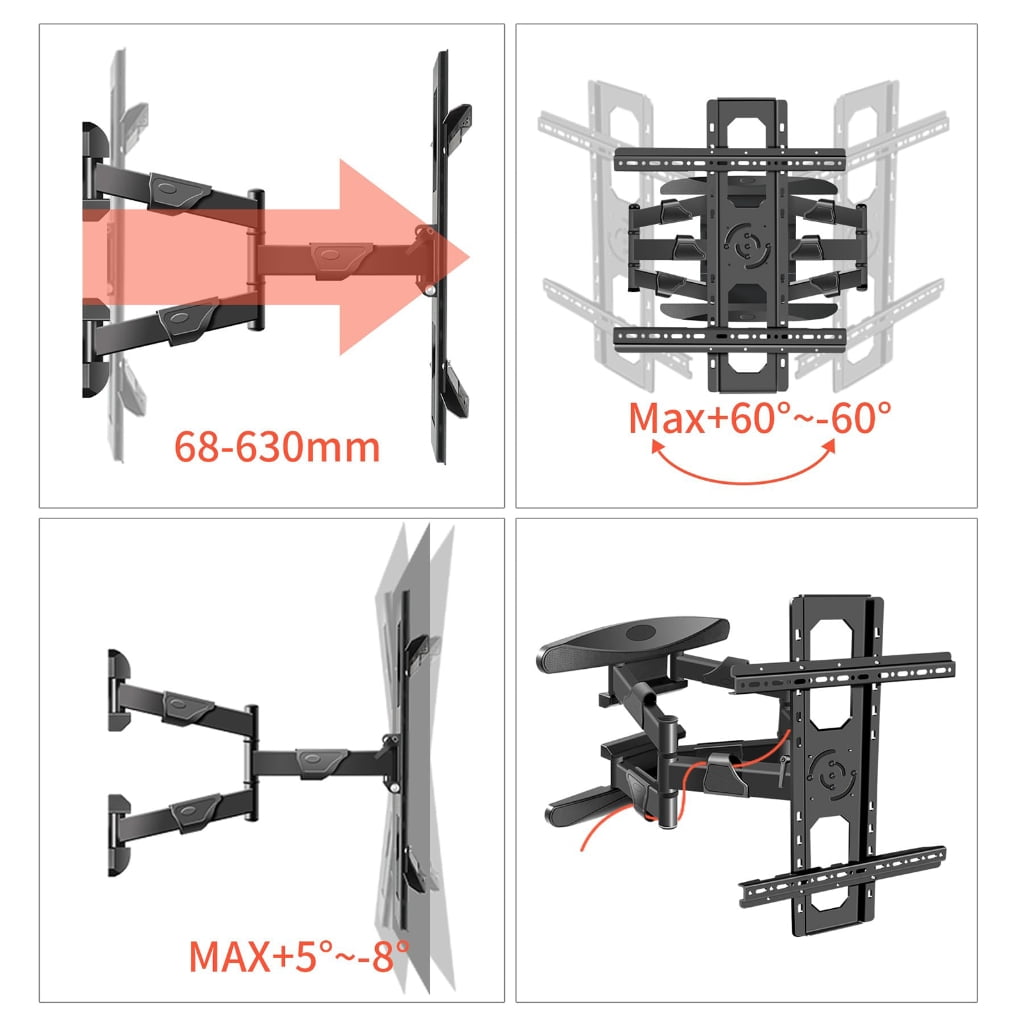 Adjustable TV Wall Mount Full Motion Rotation Tilt For 32-85 Inch TVs Heavy Duty Metal Construction Double Lock Safety
