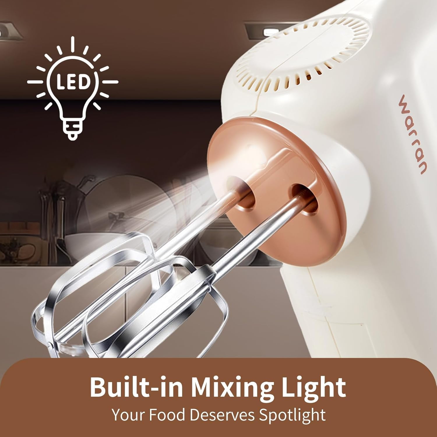 300W Compact Lightweight Electric Hand Mixer with Powerful Quiet  Motor for Baking Cake Brownies Cookie Dough Ideal for Home Kitchen White