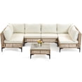 thumbnail image 6 of Delmango 7-Piece Patio Furniture Set, Boho Outdoor Wicker Conversation Set with Cushions & Coffee Table for Lawn, Backyard, Porch, Beige, 6 of 8
