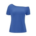 thumbnail image 3 of Tshirts Shirts for Women Fashion Breathable Off Shoulder Casual Loose Short Sleeve Tunics Womens Summer Tops Sky Blue M, 3 of 7