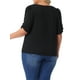 thumbnail image 3 of Blusas de verano casuales de mujer plus size Agnes Orinda, con textura plisada, cuello en V con muesca y mangas cortas con volantes, talla 2X, color negro, 3 of 6