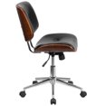 thumbnail image 3 of Mid-Back Black Leather Ergonomic Wood Swivel Task Chair, 3 of 9