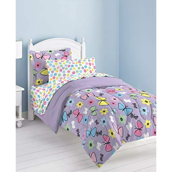 Dream Factory Sweet Butterfly Ultra Soft Microfiber Comforter Set, Purple, Full