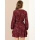 thumbnail image 5 of Vestido camisero de cintura con lazo y manga abullonada en la parte delantera con estampado floral y estampado floral para mujer borgoña S, 5 of 6