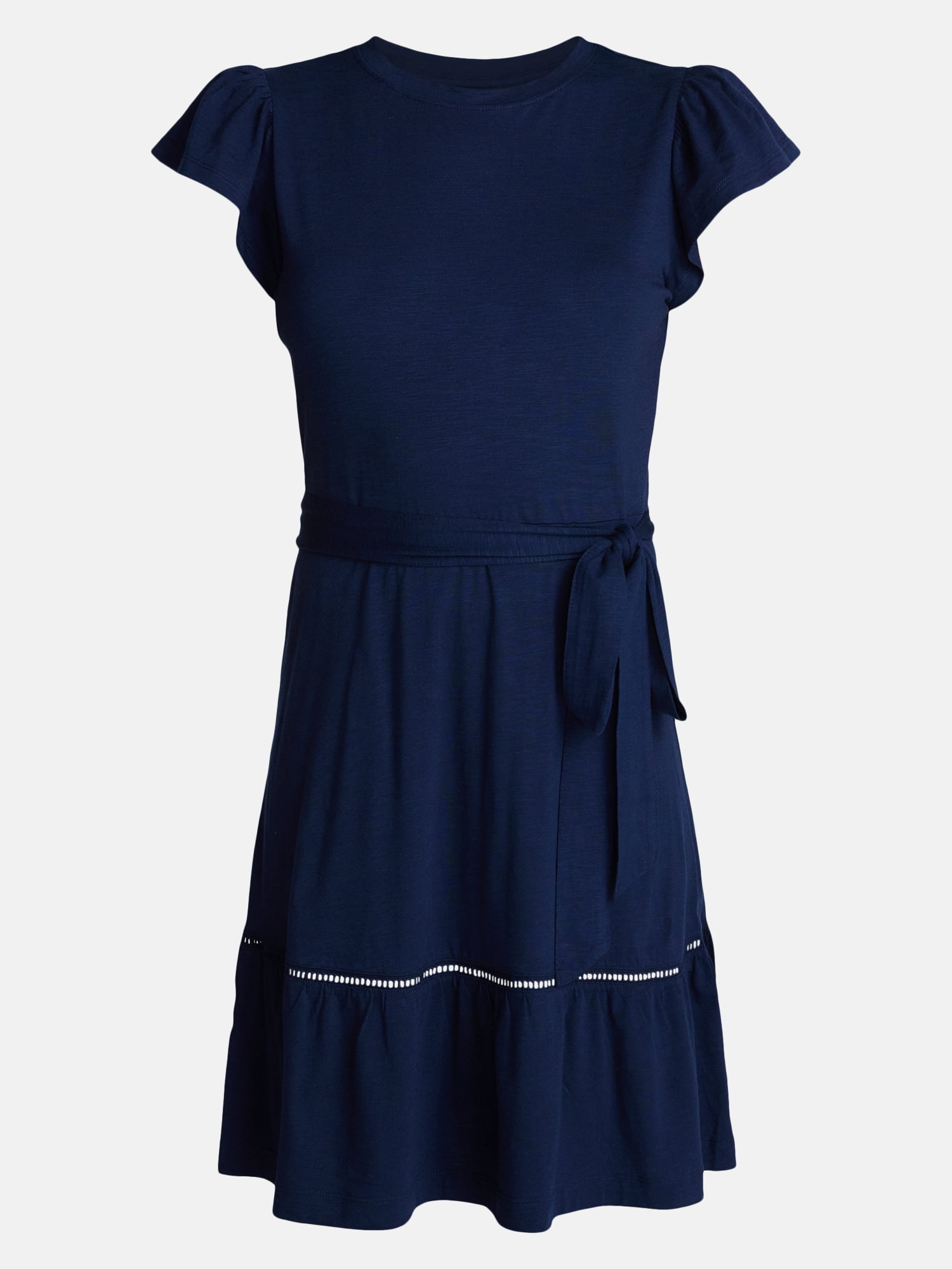 Time and Tru Women's and Women's Plus Belted Mini Dress with Flutter Sleeves, Sizes XS-4X