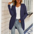 thumbnail image 2 of Mujeres con capucha suéter abrigo moda abierto frente irregular tejer color puro mujeres casual cardigan para Otoño Invierno mujeres azul marino M, 2 of 6