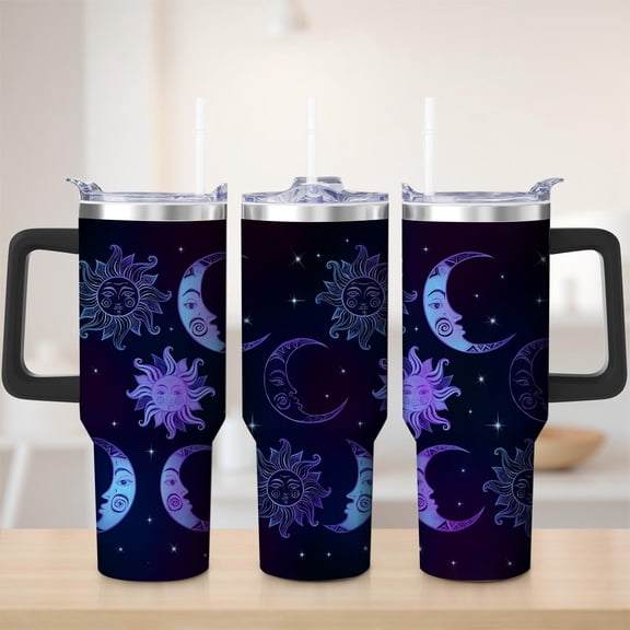 Starry Night Celestial Stainless Steel Insulated Mug with Lid and Handle, 30oz