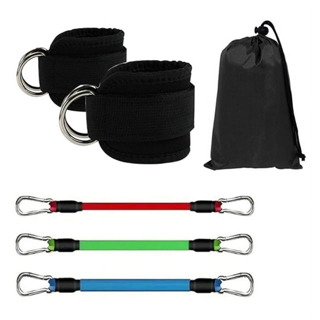 Elastic Belt Three(Including A Pair of Ankles)Leg Bounce Tension Rope Training with Elastic Rope Black Ankle Bands
