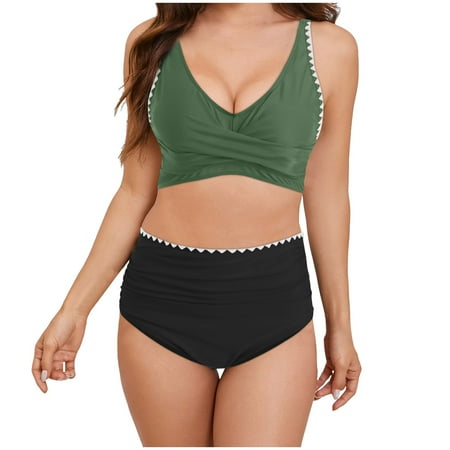 CBDElite Womens Bathing Suit Set V Neck Push Up Bikini Sets Swimwear Beach High Waisted Sexy Bikini Sets Swim Suit 2025(Green L)