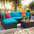 thumbnail image 4 of Homall 5-Piece PE Rattan Outdoor Sectional Sets with Tea Table and Ottoman, Blue, 4 of 7