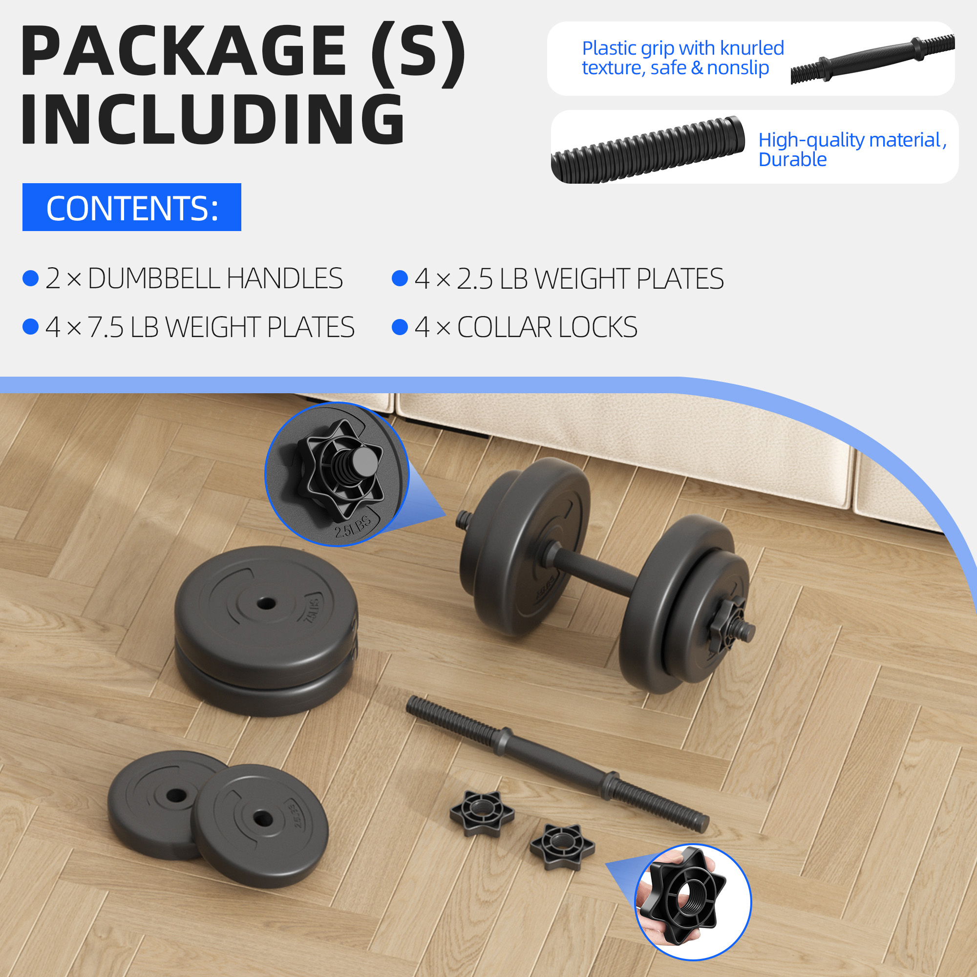 Signature Fitness 40LB Adjustable Dumbbell Set, Sand-Filled Vinyl Plates, 1-Inch Bar with Spin-Lock Collars, Black