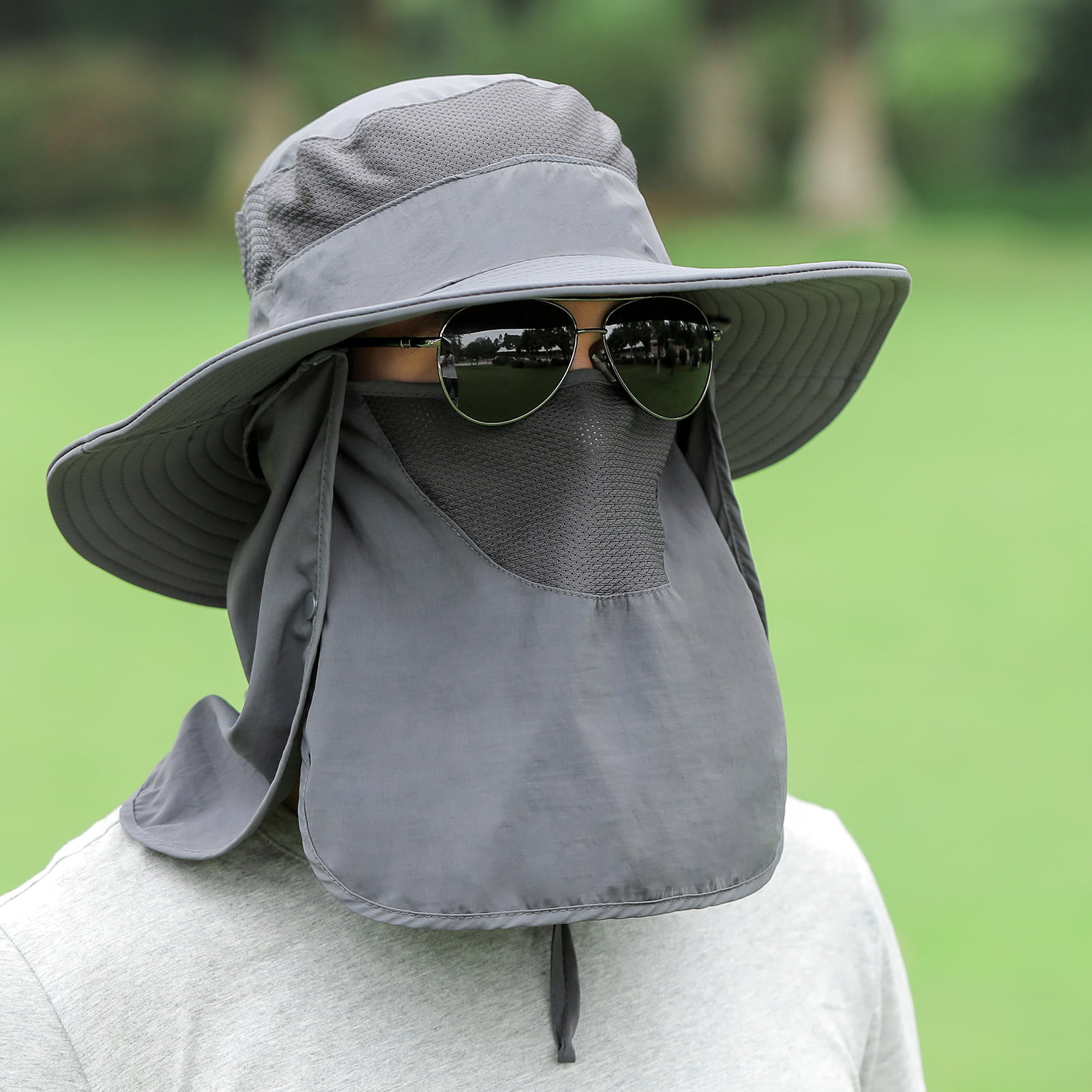Gecheer Detachable Neck Flap Sun Hat Wide Brim Face Cover for Men Women  Fishing Travel Cap 