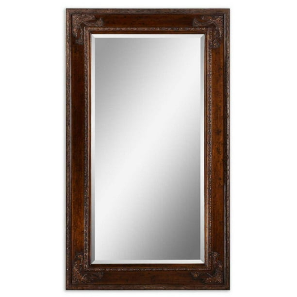73" Dark Fir Wood and Antique-Style Gold Leafed Rectangular Beveled Wall Mirror - Walmart.com ...