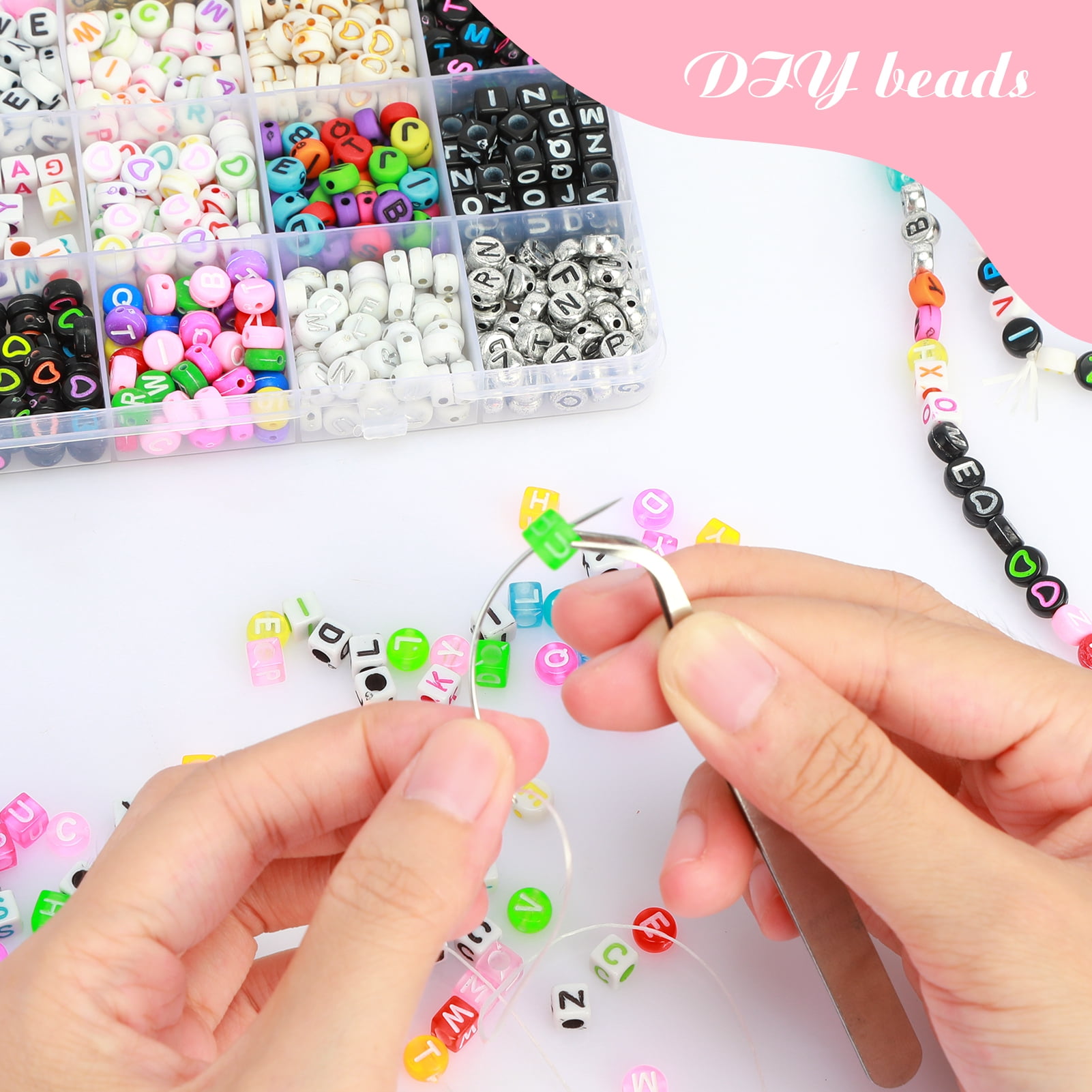 Deyuer Mini Glass Beads Kit,Colorful Alphabet Letter Beads,Jewelry Making Kit,Handmade DIY Art Craft for Bracelet Necklace Ring
