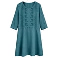 thumbnail image 5 of SETOOFF Women Round Neck 3/4 Sleeve Embroidered Shift Dress Loose A Line Short Dress with Side Pockets Casual Summer Beach Travel Weekend Shopping Outdoor Vacation Daily Outfits, 5 of 6