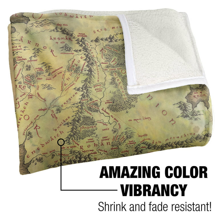 The Lord of The Rings Blanket, 50'x60' Map of Middle Earth Silky Touch  Sherpa Back Super Soft Throw Blanket