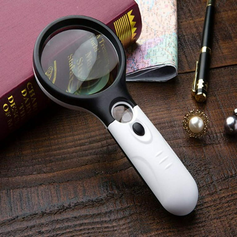 LED Magnifying Glass 2X, 3X, 45x Magnifier Lens - Handheld Magnifying Glass with Light for Reading Small Prints, Map, Coins and Jewelry, Size: Large
