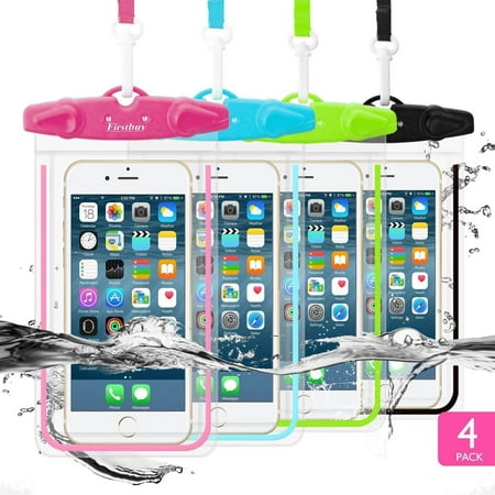 Waterproof Phone Case, Firstbuy 4 Pack Universal Waterproof Pouch Dry Bag With Neck Strap Luminous Ornament for Water Games Protect iPhone X 8 7 6 6s Plus 5s Galaxy S7 S6 Edge Note Google Pixel LG (Best Way To Protect Iphone 5s)