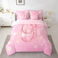 thumbnail image 2 of Homewish Number 9 7-Piece Bedding Comforter Set,Personalized Birthday King Bedding Sets,Pink Lovely Bow Knot Bed Sheets For Girls,Luxury Bedroom Decor Reversible, 2 of 8