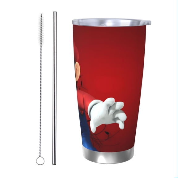 Saiise Mario Print Tumbler 20 Oz Stainless Steel Vacuum Insulated with Straw Coffee Cup for Home,Office,Outdoor Works Great for Ice Drinks and Hot Beverage