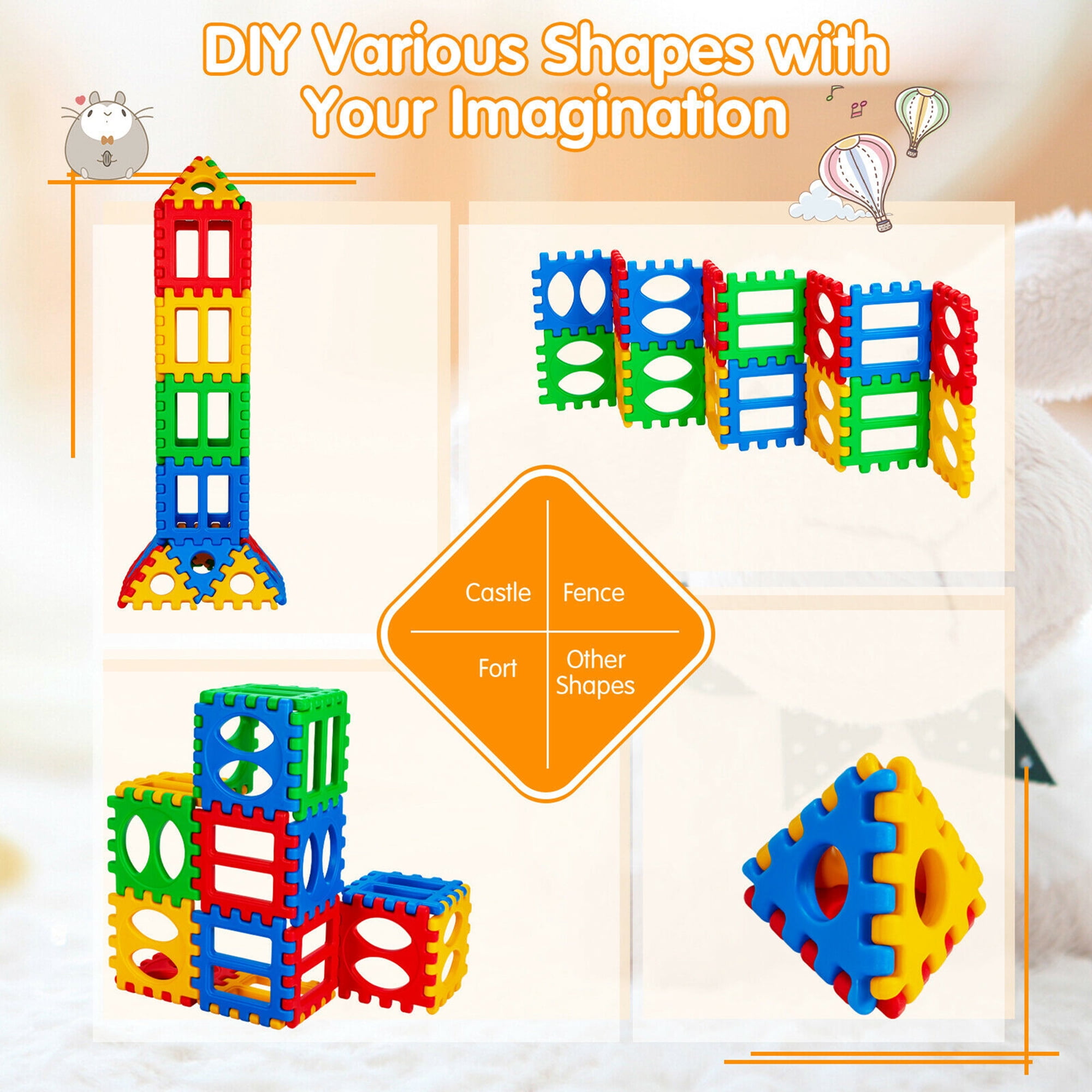 Gymax Kids Educational Stacking Building Toy 32 Pieces Big Waffle Block Set