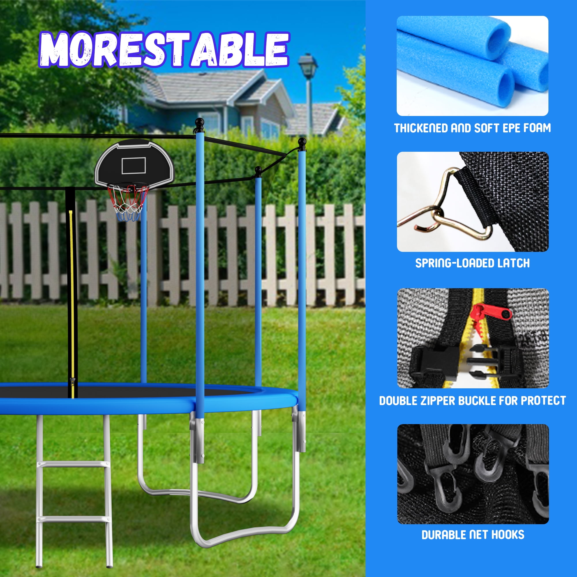 Shengchao Trade 650LBS 10FT Trampoline for Adults and Kids,Trampoline with Enclosure,Recreational Trampoline with Ladder, Heavy Duty Trampoline Capacity for 2-4 Kids