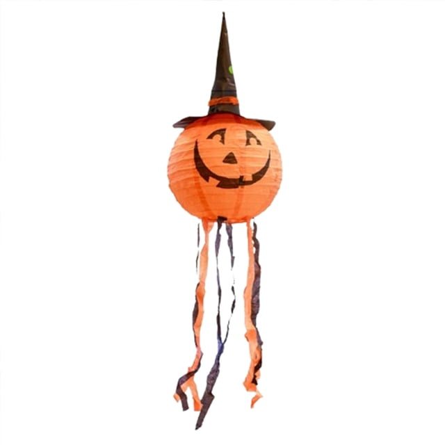 8 Inch Halloween Paper Pumpkin Lantern Two Pack Foldable 3D Yard Decoration Party Scene Setting Decor Orange Craft Supply