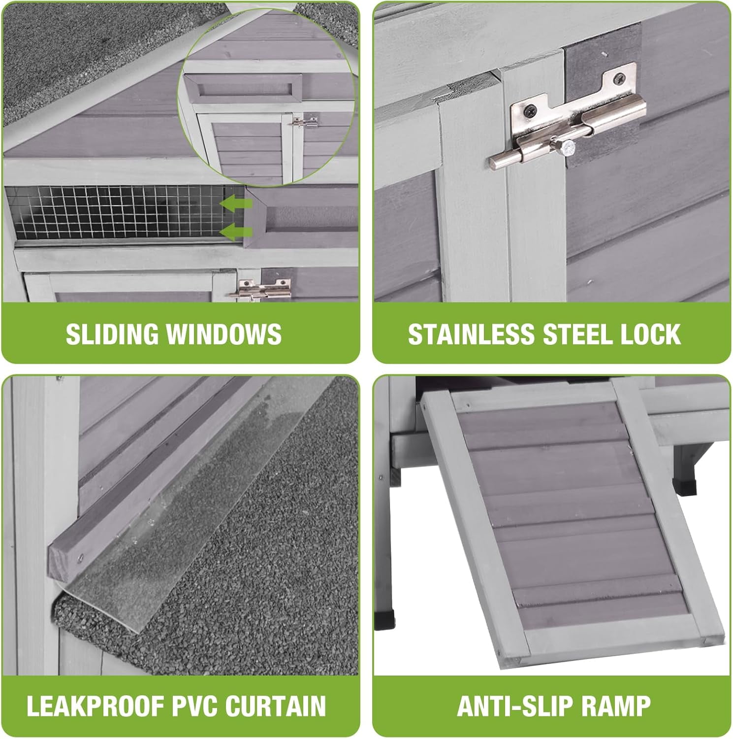 Outdoor Chicken Coop with Nesting Box, Weatherproof Hen House with Leakproof Pull-Out Tray, Oenable Roof, Poultry Coops for Chickens, Duck & Quail