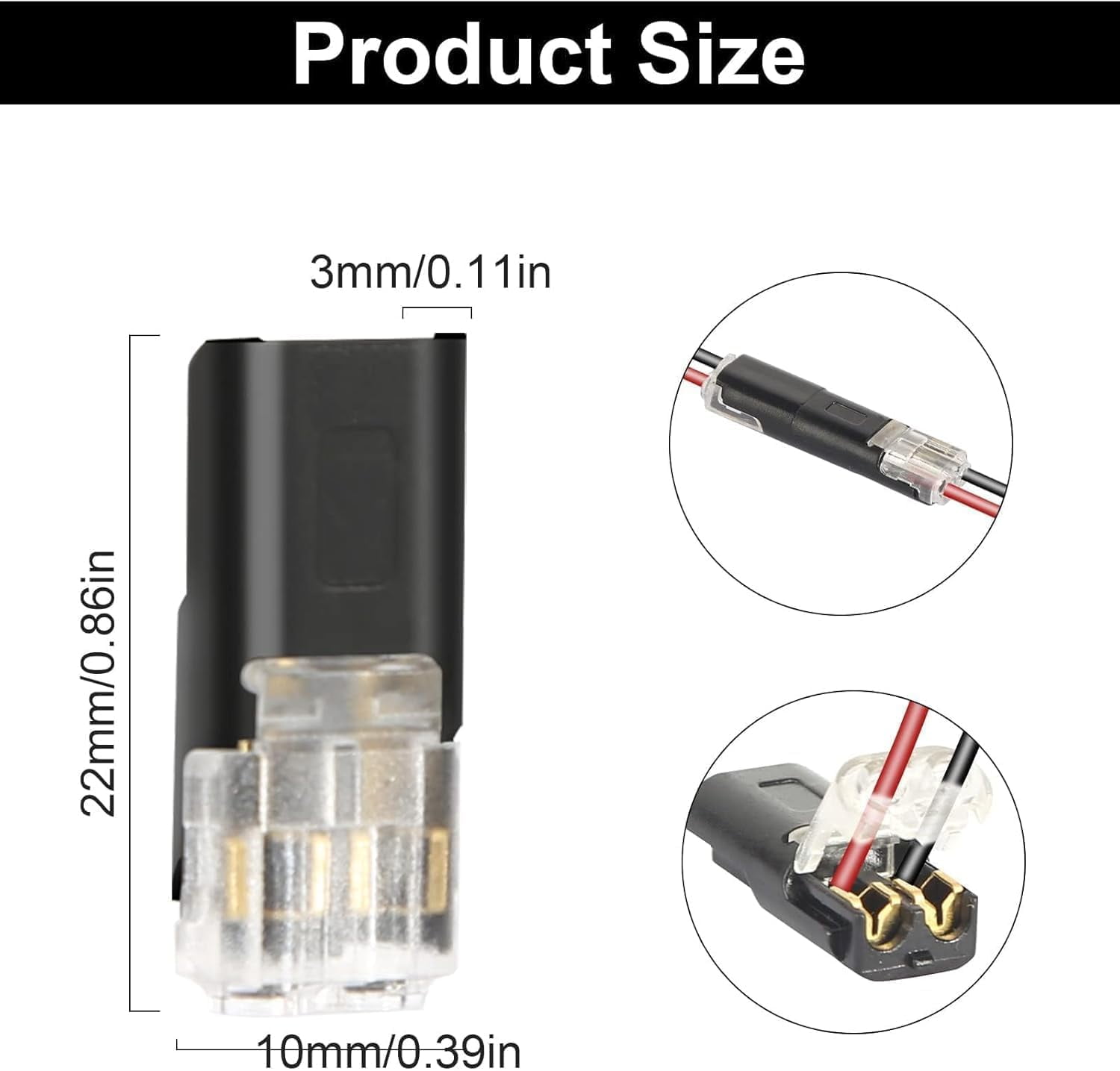 Double Wire Lock-Grip Connector, 2-Pin Solderless WireConnector – Compact Plug for Led Strips, Double Wire Plug in Connector for Automotive, DIY Projects