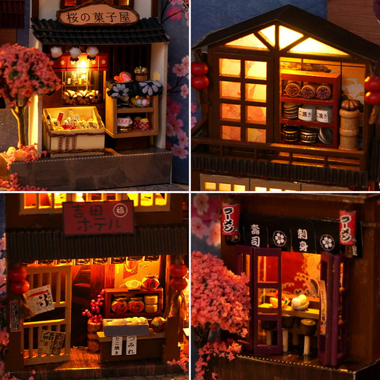 Japan Ancient Town Book Nook Book Shelf Insert Bookcase With Light Model  Building Kit 
