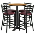 thumbnail image 3 of Flash Furniture 30'' Round Natural Laminate Table Set with X-Base and 4 Ladder Back Metal Barstools - Burgundy Vinyl Seat, 3 of 4