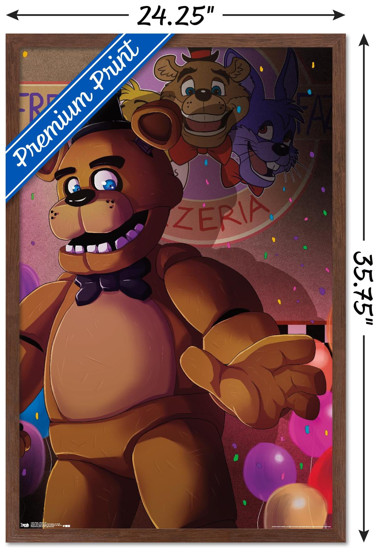 Five Nights at Freddy's - Pizzeria Art Wall Poster, 22.375" x 34", Framed