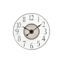 Woven Paths 36" Round Wood Wall Clock in Distressed White and Brown Finish
